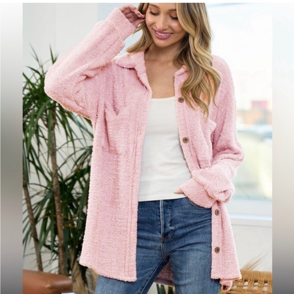 NEW BOUTIQUE Lovely  Melody button down Sherpa style blouse pink size 16 🌸 BN 48